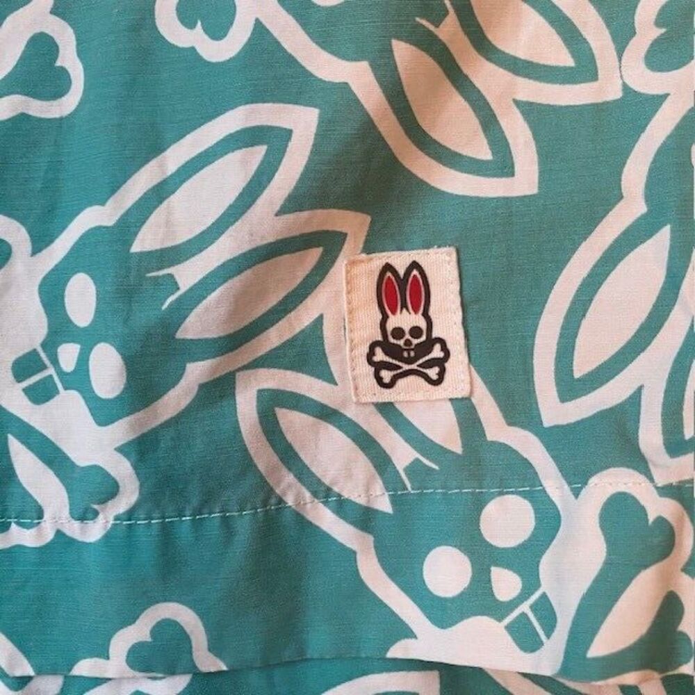 New Psycho Bunny Men's 3XL Swim Trunks All Over Print Lined Teal  MSRP  $87.50